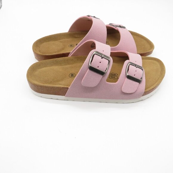 Cushionaire Womens Pink Double-Buckle Sandals 9 Slip-On Faux Suede NEW - Picture 1 of 6